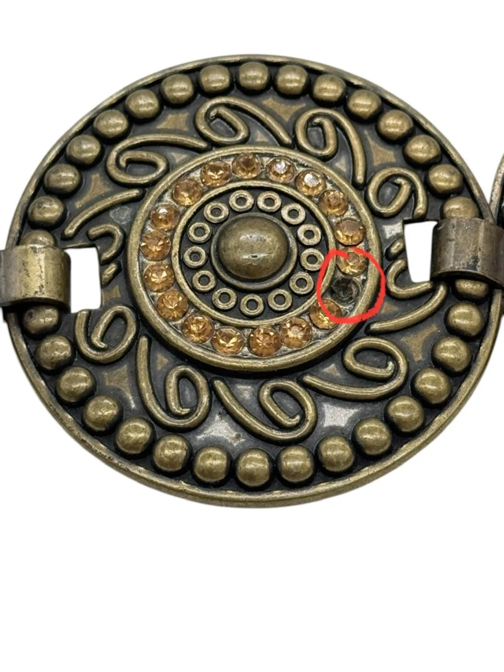 Chico’s Western Leather Belt Brown Bronze Concho Medallion Statement Sz SM